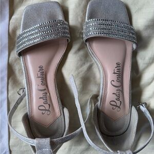 Lady Couture Silver Rhinestone Heels Ankle Strap Dress Sandals Size 5